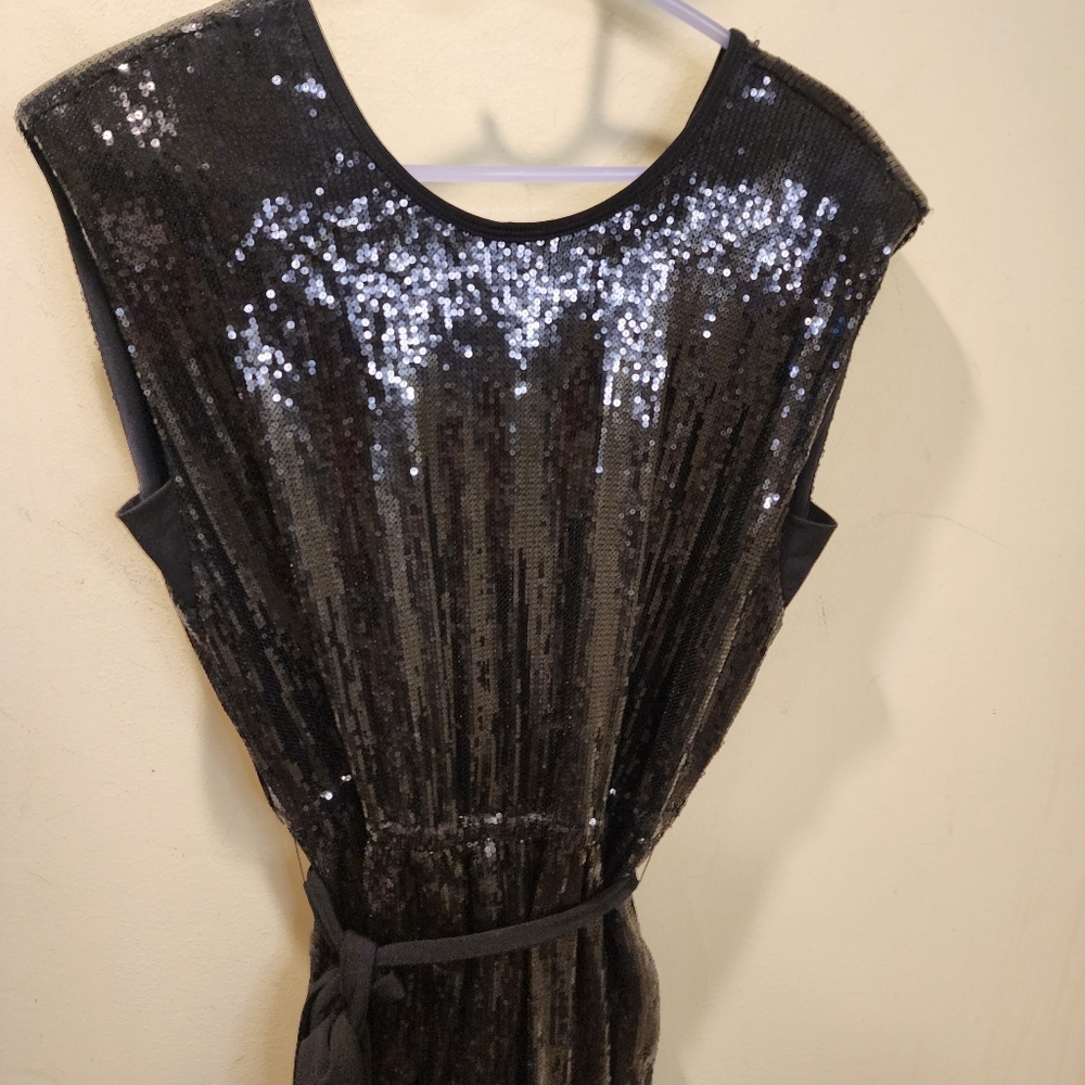 Calvin Klein Black Sequin Jumpsuit with Belt Size 8 - Picture 7 of 16